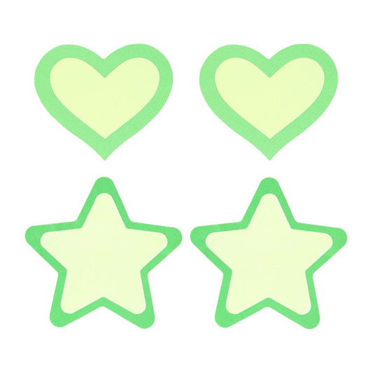 Pasties Glow In The Dark Hearts And Stars Grn