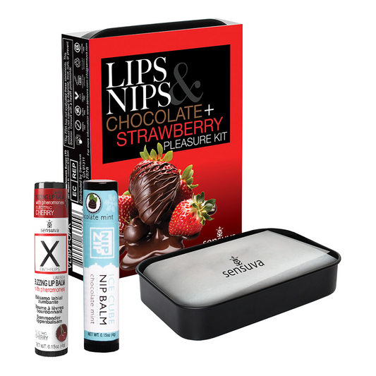 Pleasure Kit Chocolate & Strawberry - kihelmöivä nänni- ja huulibalsami