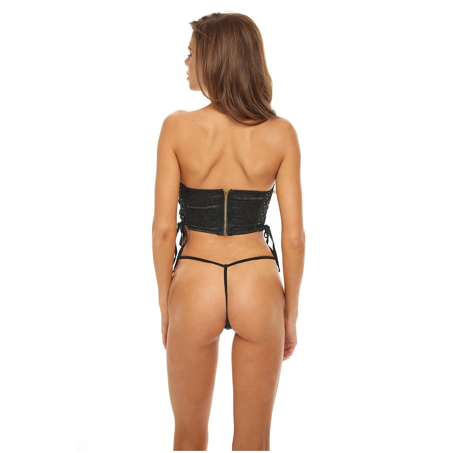 Bombshell Boudoir Lace Up Sides Corset Set Black