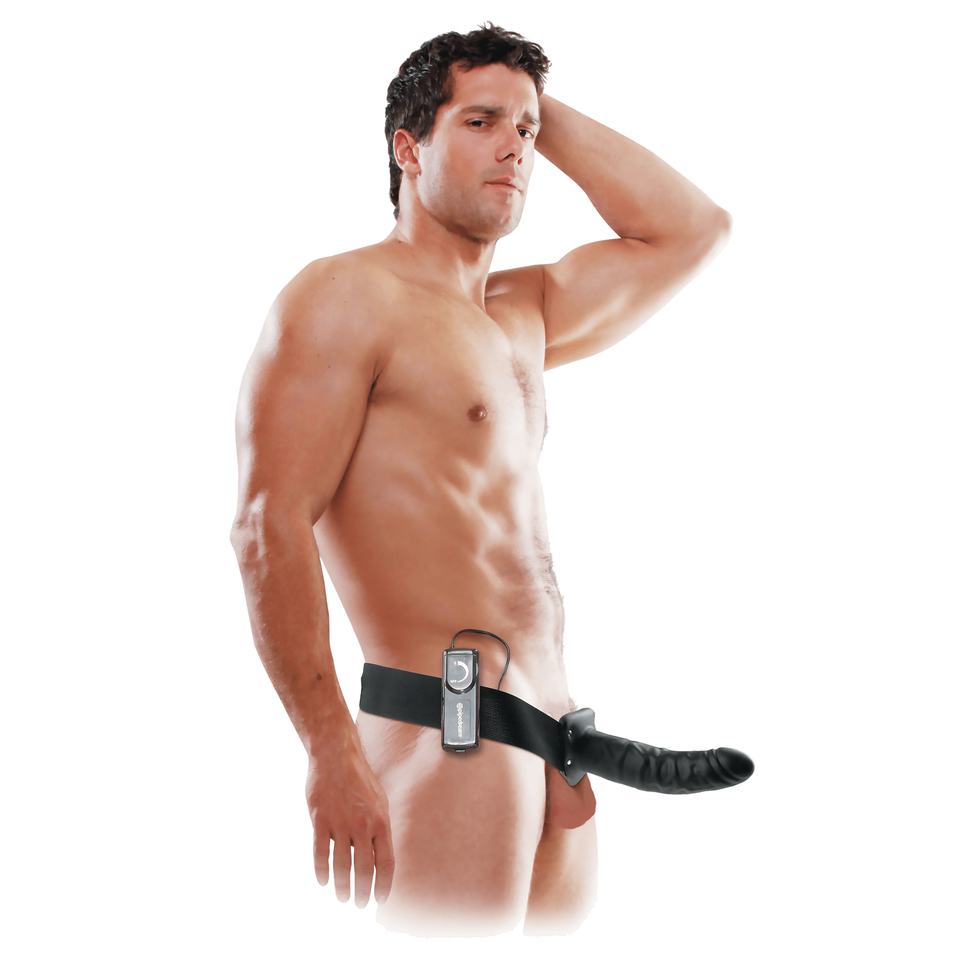 8 Inch Vibrating Hollow Strap-On Black
