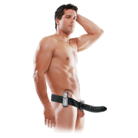 8 Inch Vibrating Hollow Strap-On Black