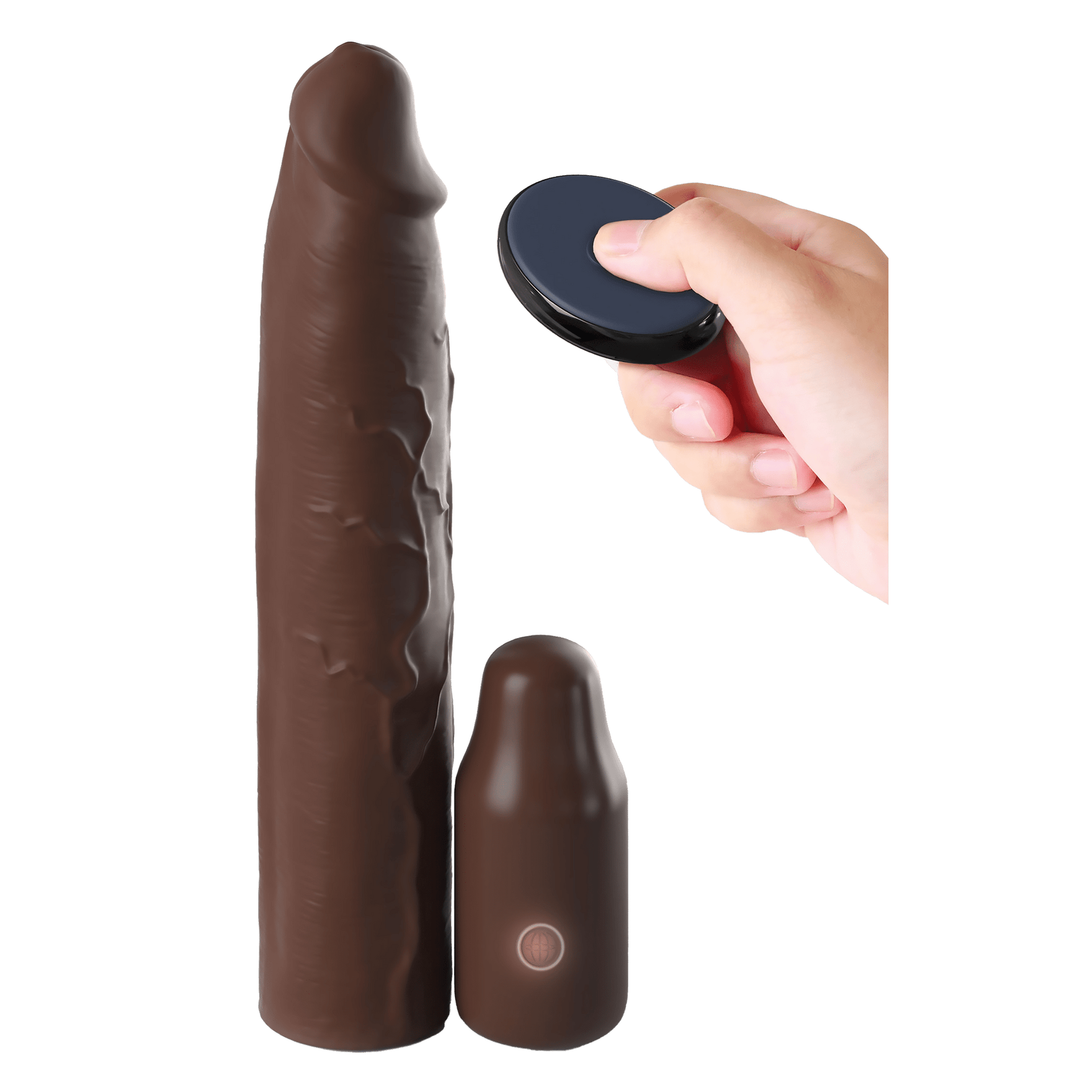 9 Inch Sleeve Vibrating 3 Inch Plug With Remote Brown
