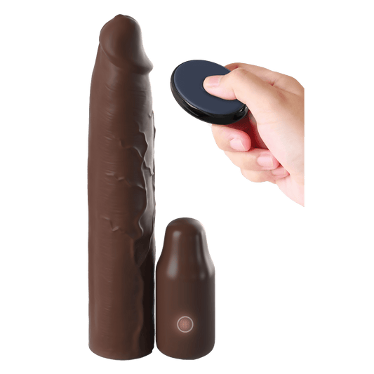9 Inch Sleeve Vibrating 3 Inch Plug With Remote Brown