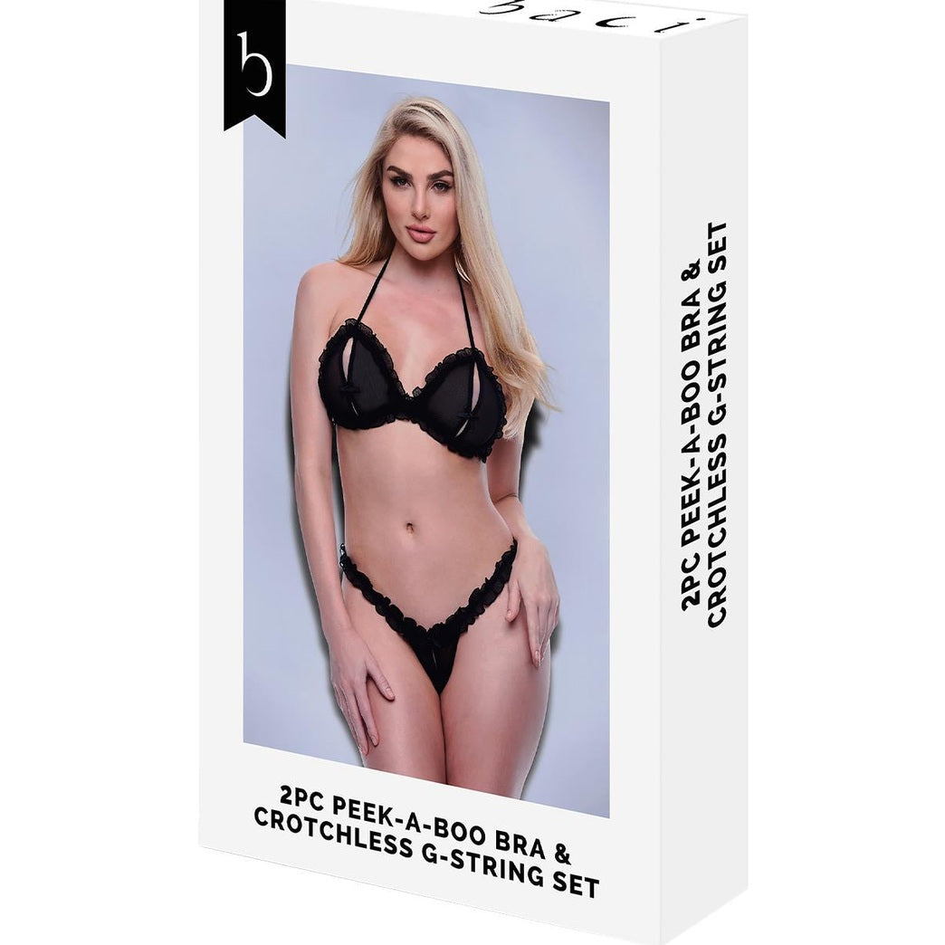 Baci 2Pc Peekaboo Bra & Crotchless G-String Set Black