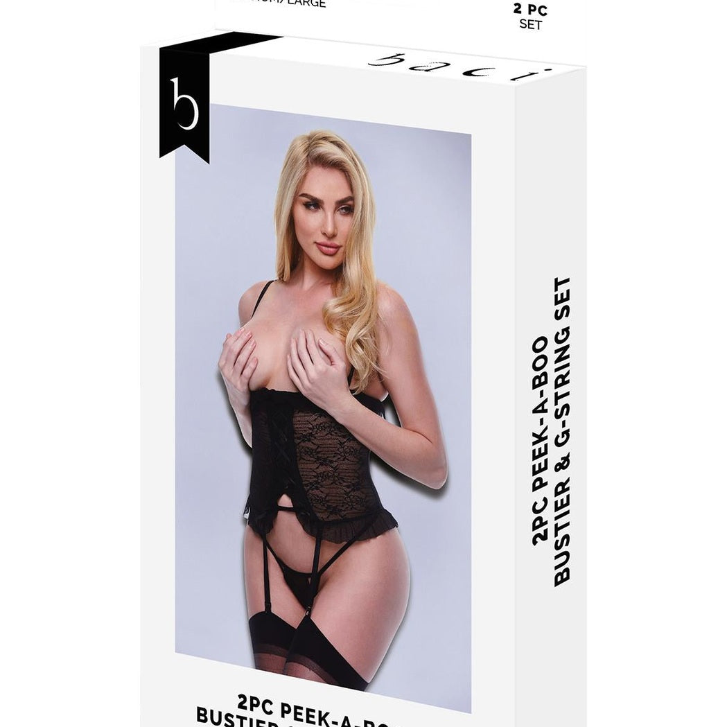 Baci 2Pc Peekaboo Bustier & G-String Set Black S/M