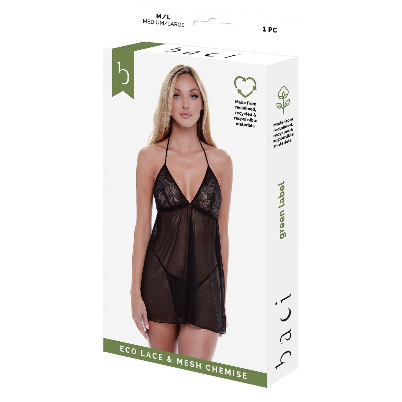Eco Lace And Mesh Chemise Black M/L
