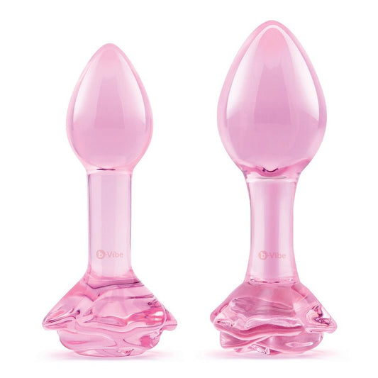 Pink Roses Glass Butt Plug Training Set