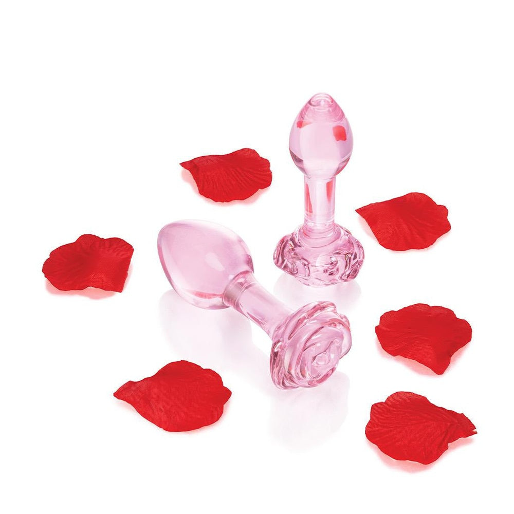 Pink Roses Glass Butt Plug Training Set