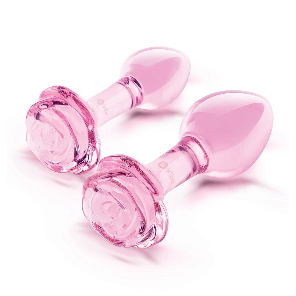 Pink Roses Glass Butt Plug Training Set