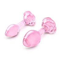 Pink Roses Glass Butt Plug Training Set