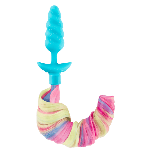 Värisevä anaalitappi värikkäällä hännällä